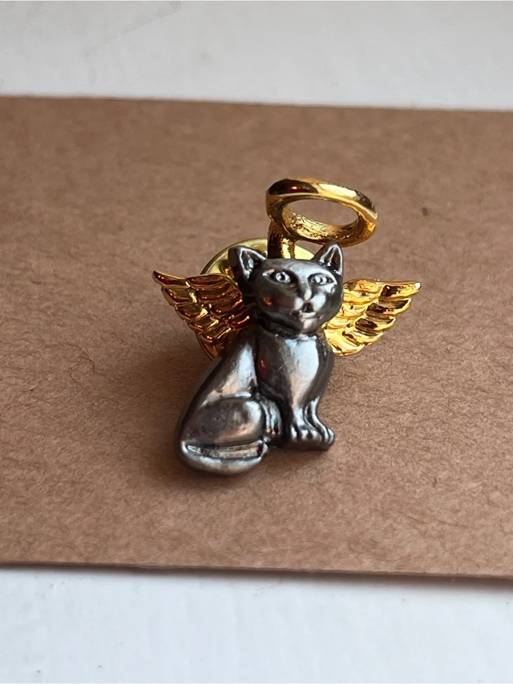 Vintage Camco Pewter Gold Tone Guardian Angel Kitty Cat Lapel Pin Mini